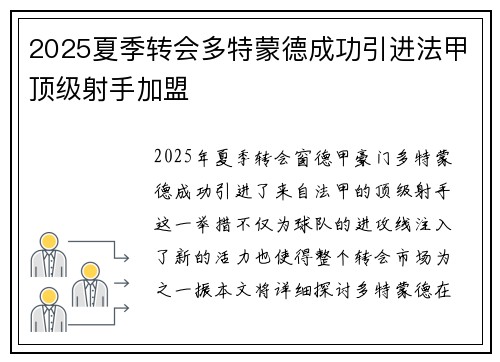 2025夏季转会多特蒙德成功引进法甲顶级射手加盟