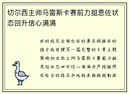 切尔西主帅马雷斯卡赛前力挺恩佐状态回升信心满满