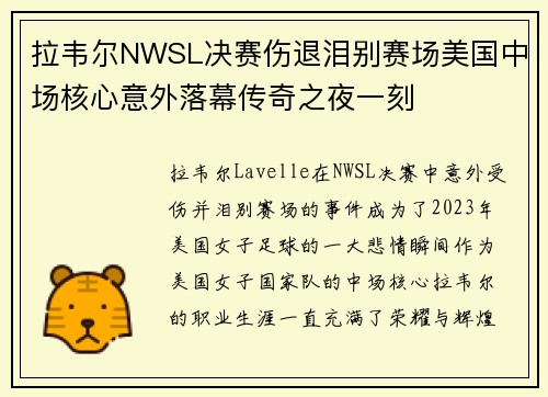 拉韦尔NWSL决赛伤退泪别赛场美国中场核心意外落幕传奇之夜一刻 拉韦尔NWSL决赛伤退泪别赛场美国中场核心意外落幕传奇之夜一刻