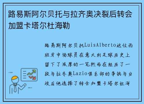 路易斯阿尔贝托与拉齐奥决裂后转会加盟卡塔尔杜海勒